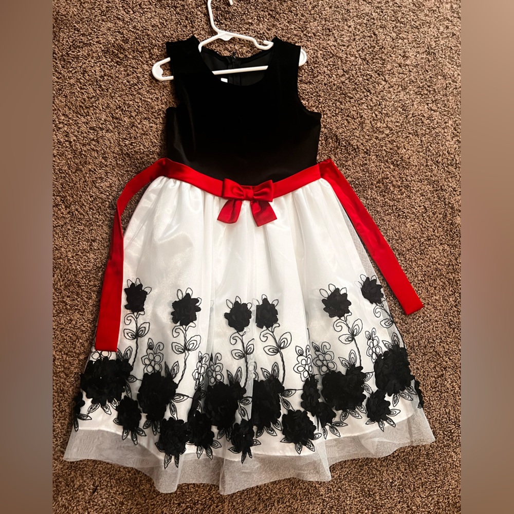 Bonnie Jean Black and White Dress with Red Bow - Beautiful for Christmas
